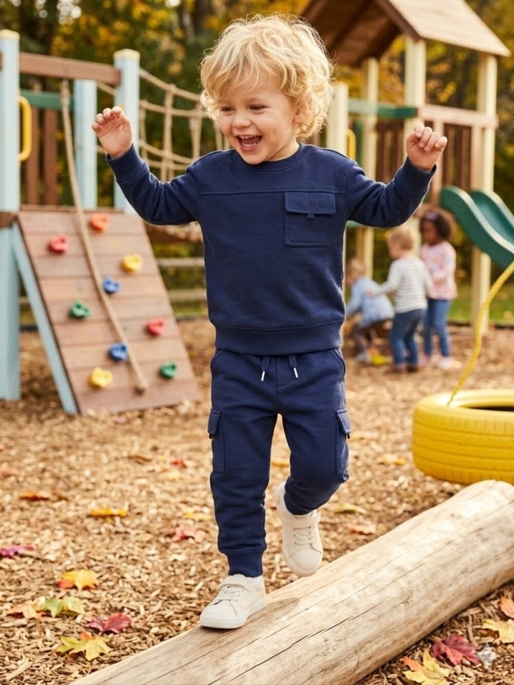 Cat & Jack Toddler Crewneck Sweatshirt & Cargo Jogger Set Navy Blue 3T
